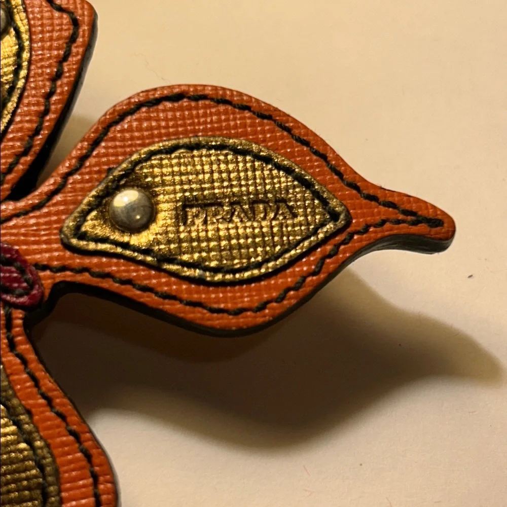 Prada Butterfly orange and gold Bag/Key Charm saffiano - Picture 3 of 5